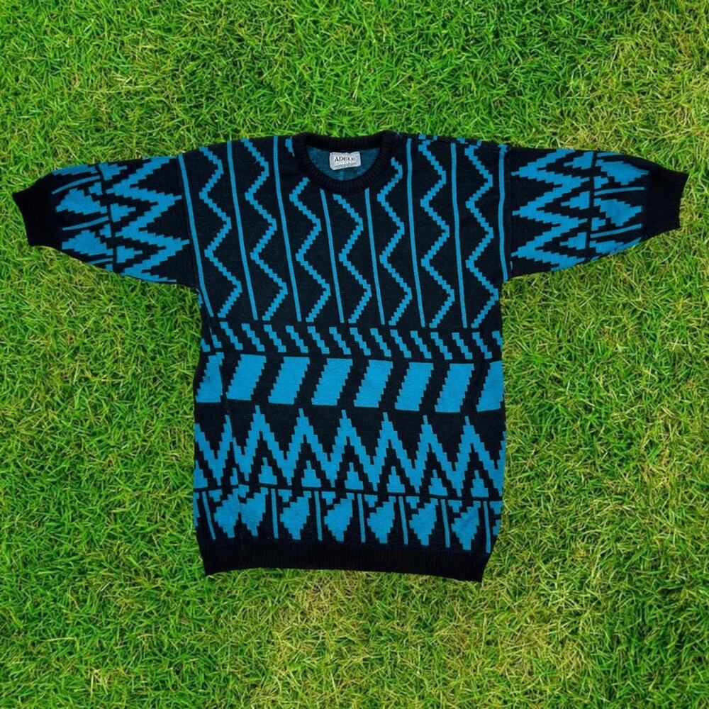 Vintage 1980's ADELE Knit Wear Sweater Geometric Print Medium